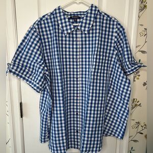 Roaman’s button down shirt. Blue white gingham plaid.Size 28W. NWOT